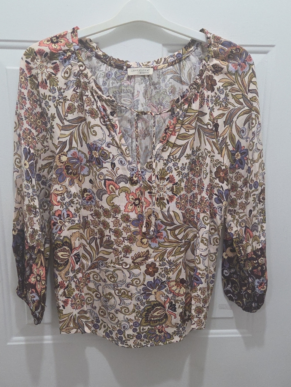 Lovestitch Floral Peasant Blouse in Cream and Multi-color Floral S